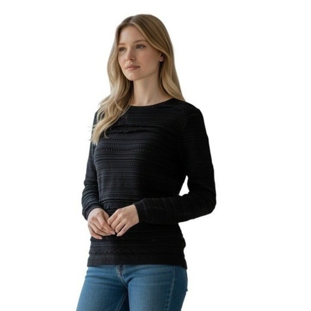 Banana Republic Navy Blue Cotton Blend Textured Knit Ruffle Sweater‎ Fits S NWOT